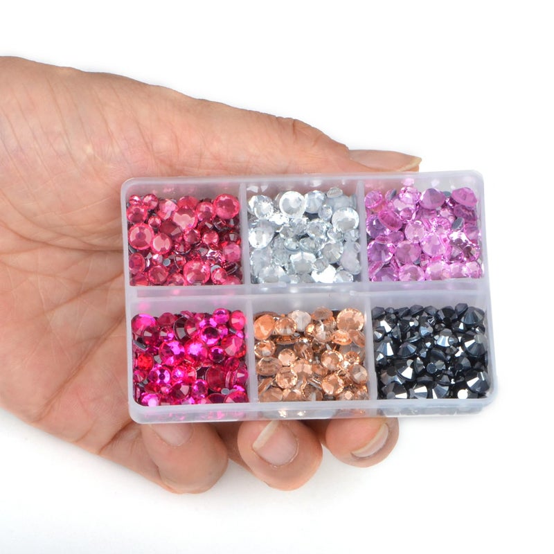 LPBeads 6400 Pieces Red and 6 Colors Hotfix Rhinestones Flat Back 5 Mixed Sizes Crystal Round Glass Gems with Tweezers and Picking Rhinestones Pen - Image 3